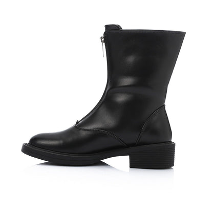 Faux Leather Ankle Boot - Black