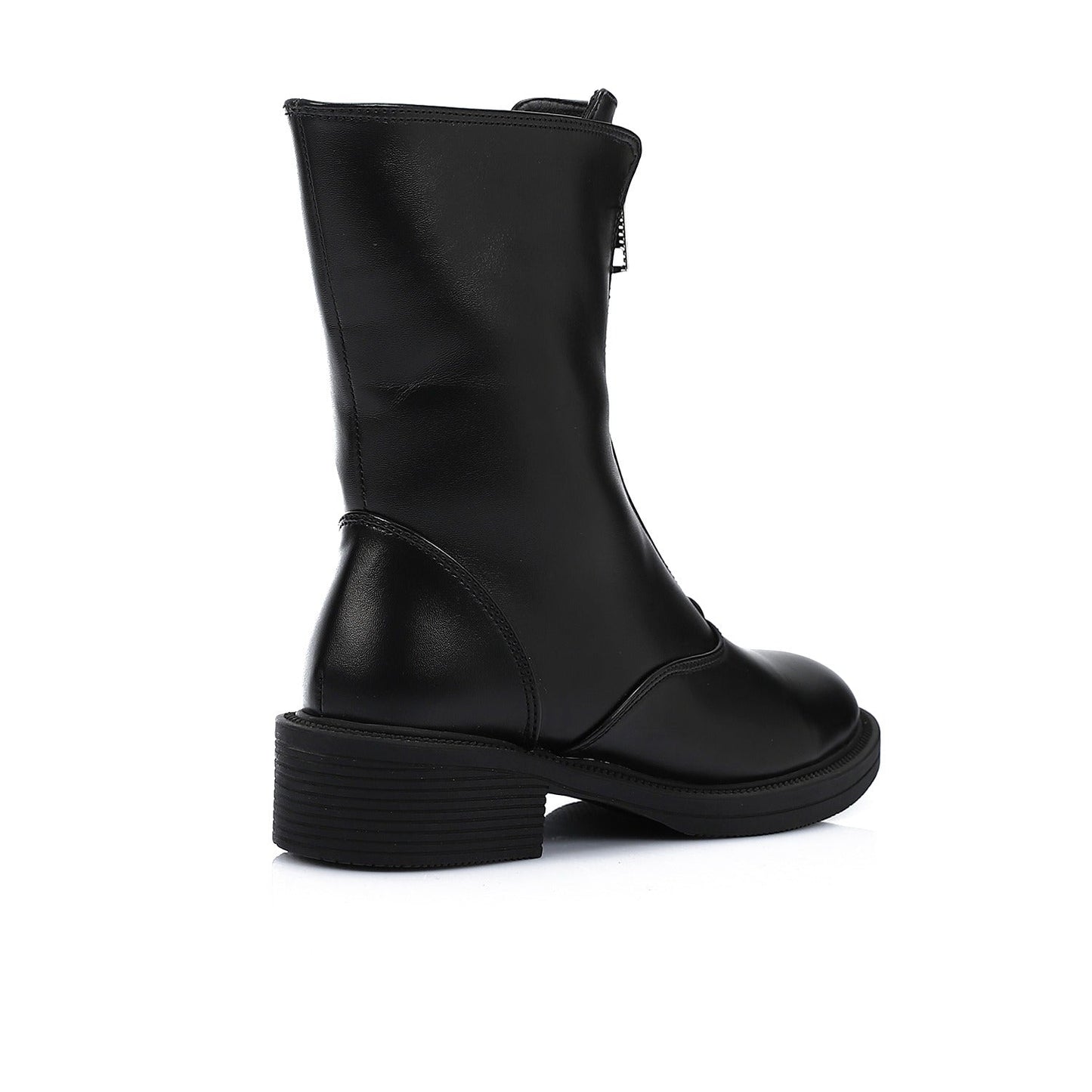 Faux Leather Ankle Boot - Black