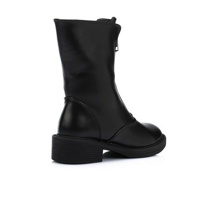 Faux Leather Ankle Boot - Black
