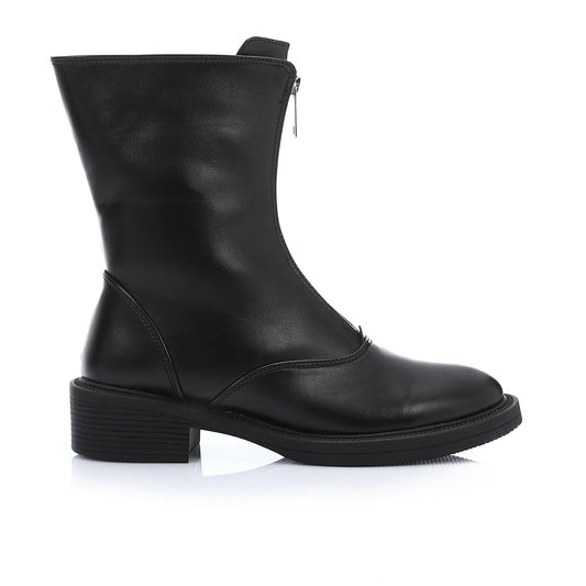 Faux Leather Ankle Boot - Black