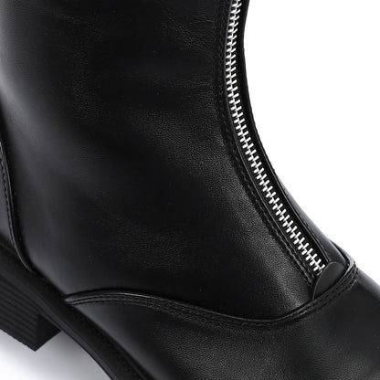 Faux Leather Ankle Boot - Black