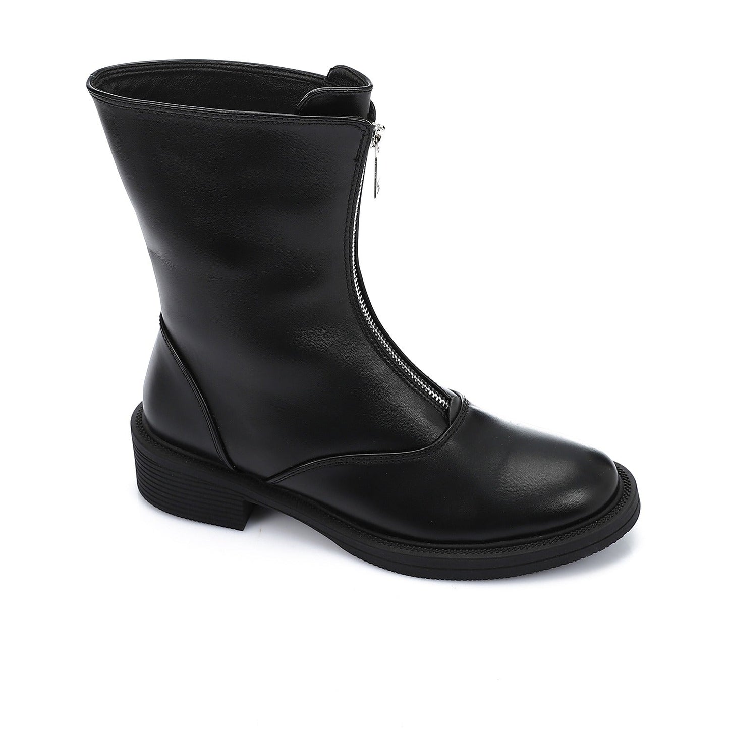 Faux Leather Ankle Boot - Black