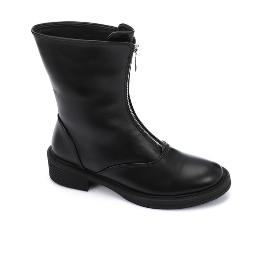 Faux Leather Ankle Boot - Black