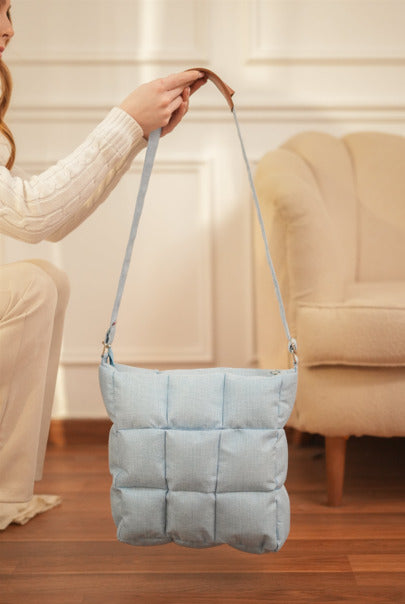 Quilted Medium Size Shoulder Bag - Baby Blue