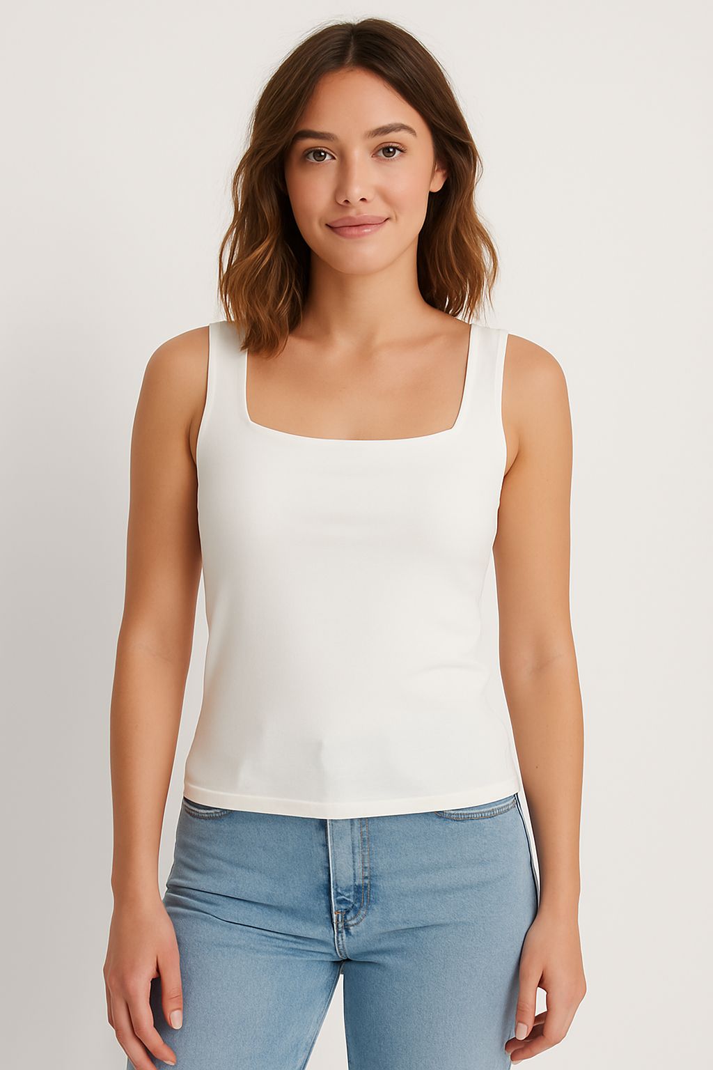 Synthetic Square Neck Double Layered Tank Top