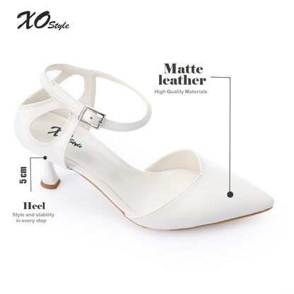 Faux Leather Pointed-Toe Kitten Heel Pump - White