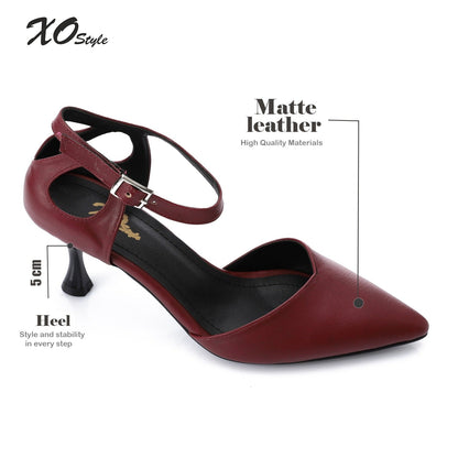 Faux Leather Pointed-Toe Kitten Heel Pump - Burgundy