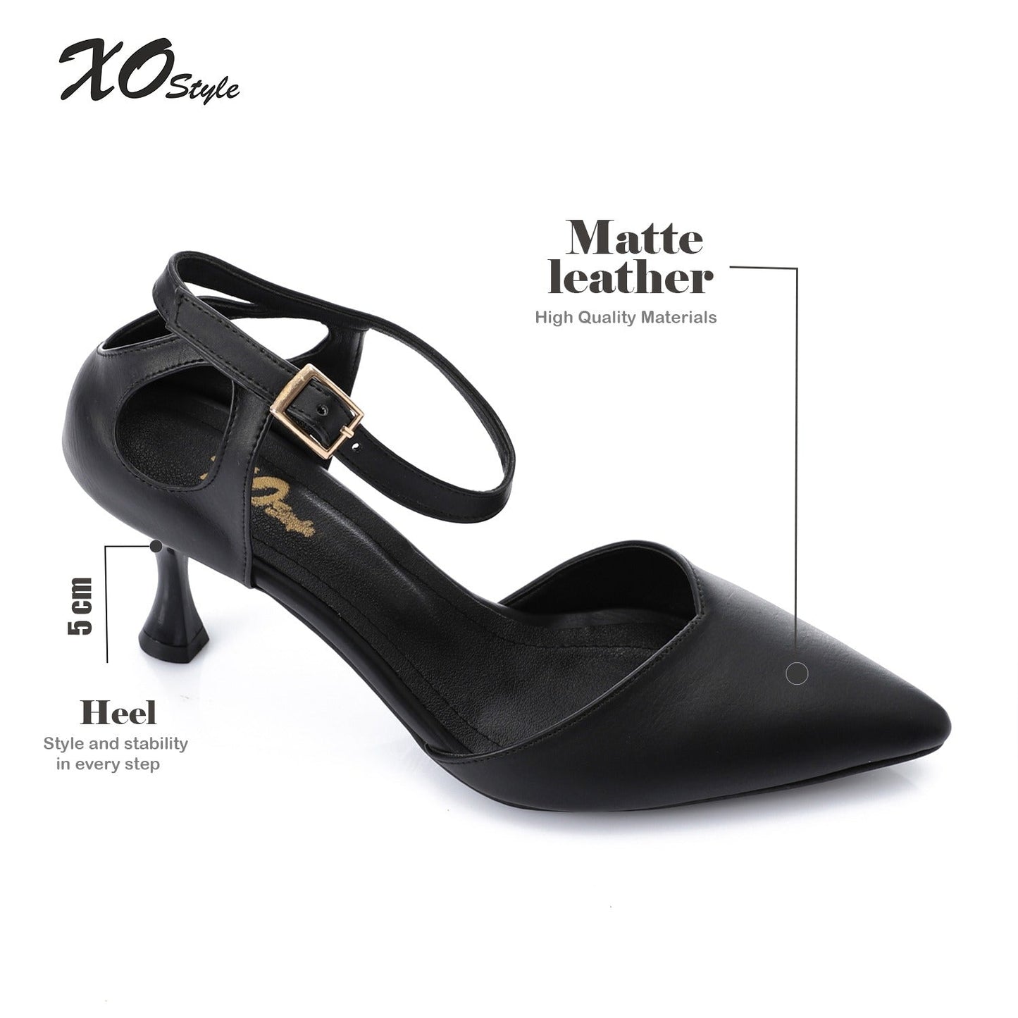 Faux Leather Pointed-Toe Kitten Heel Pump - Black