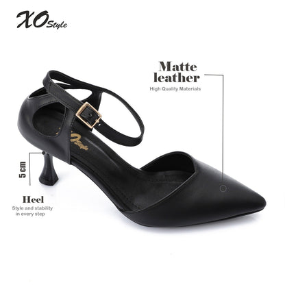 Faux Leather Pointed-Toe Kitten Heel Pump - Black