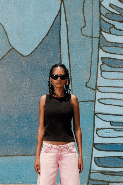 Cotton Washed Top - Black