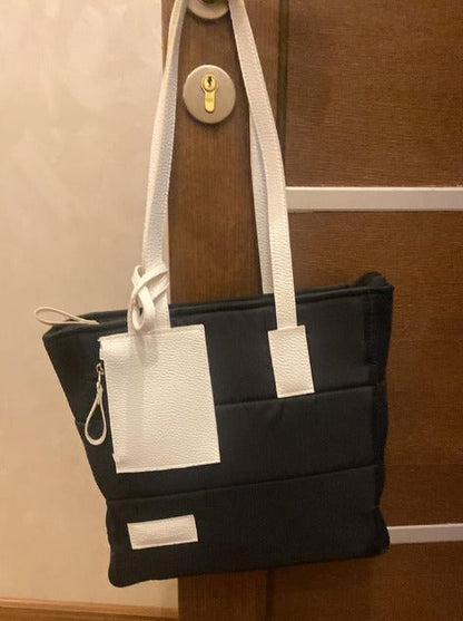 Puffer Medium Size Tote Bag With Wallet - Black