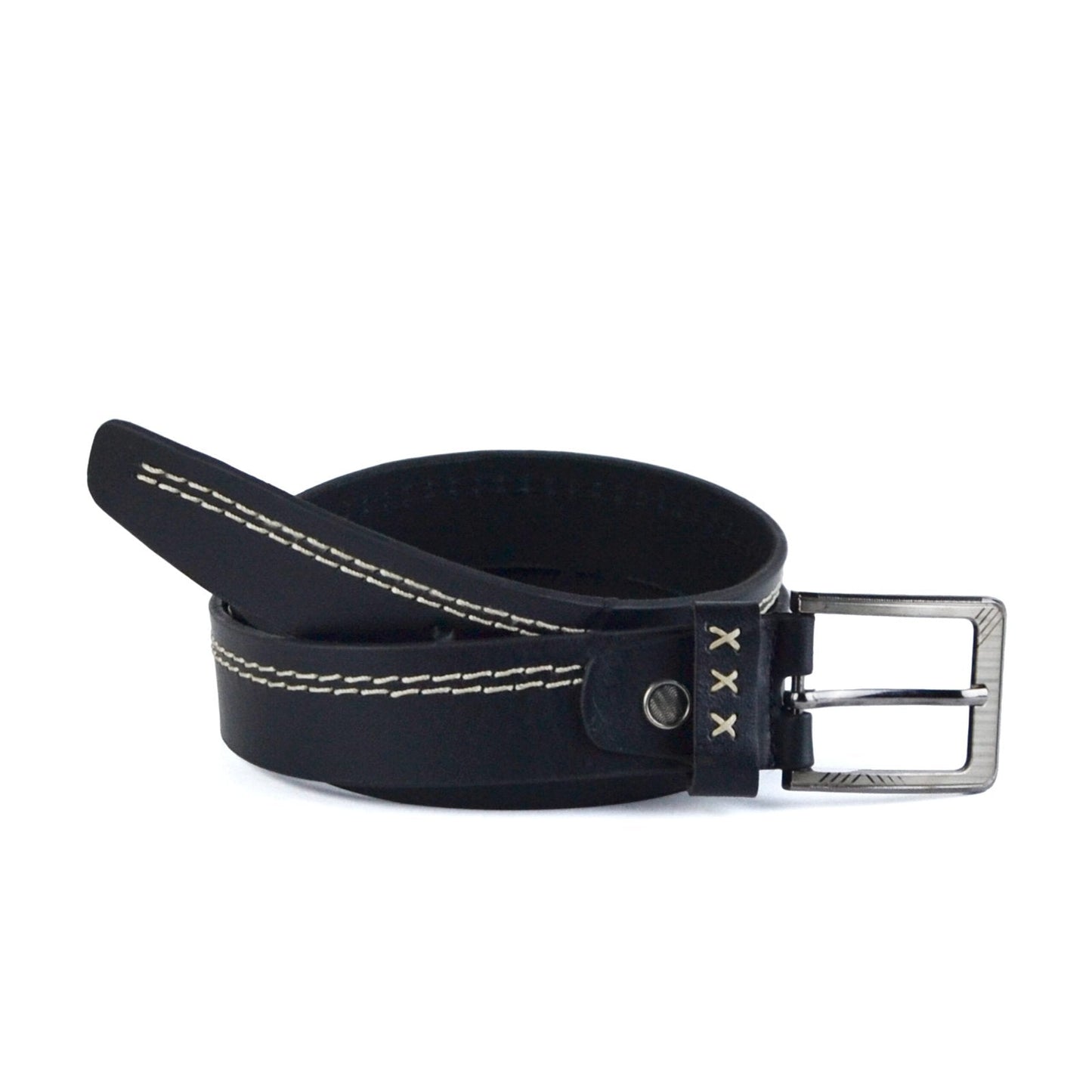 Leather Contrast-Stitch Belt - Black