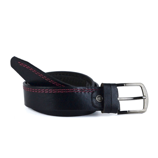Leather Contrast-Stitch Belt - Black
