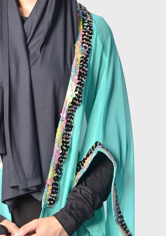 Chiffon Embellished Kaftan Abaya – Turquoise