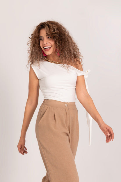 Synthetic Effortless One-Shoulder Top