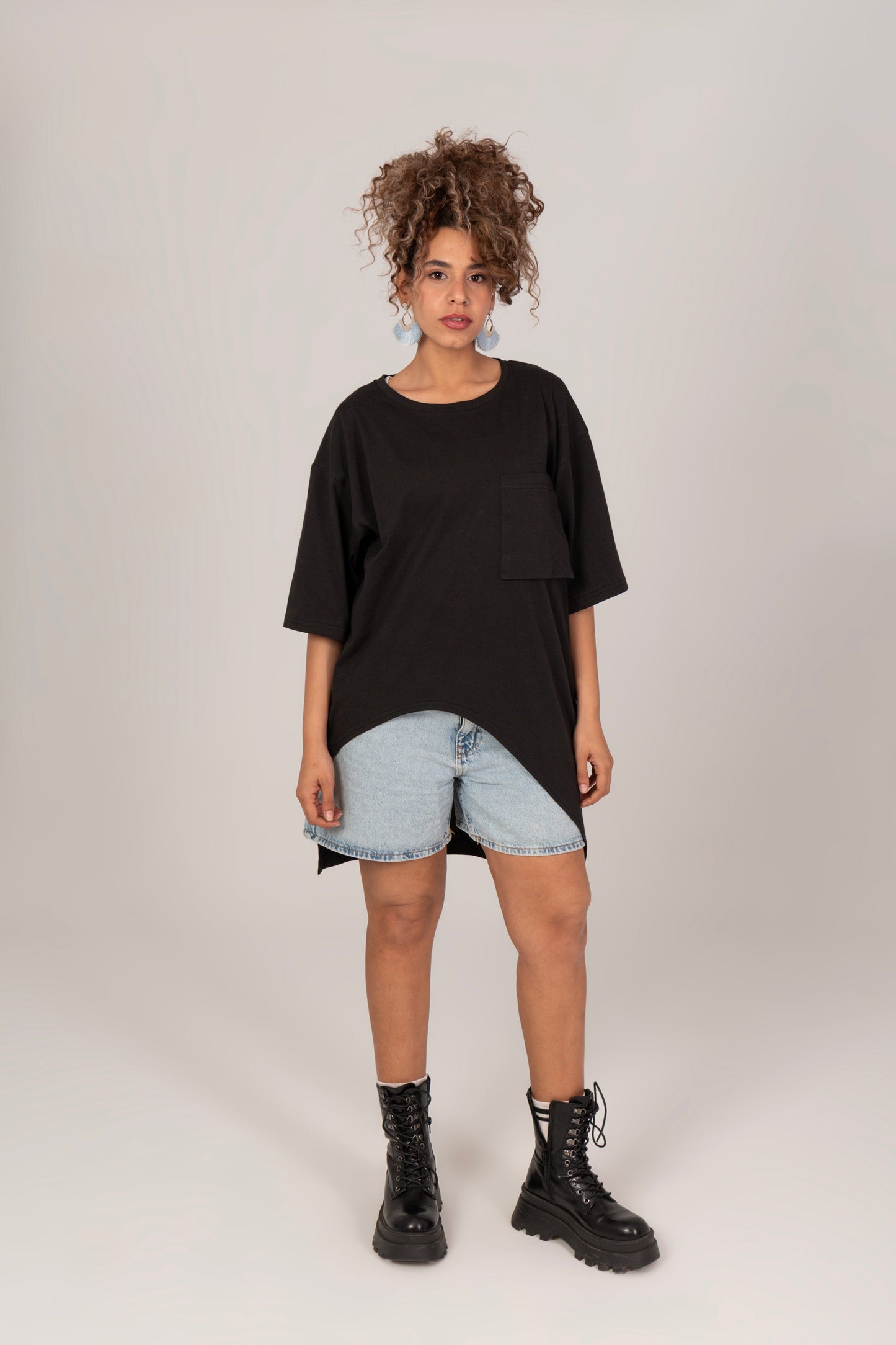 Cotton Oversized High Low Unfinished Edge Tee
