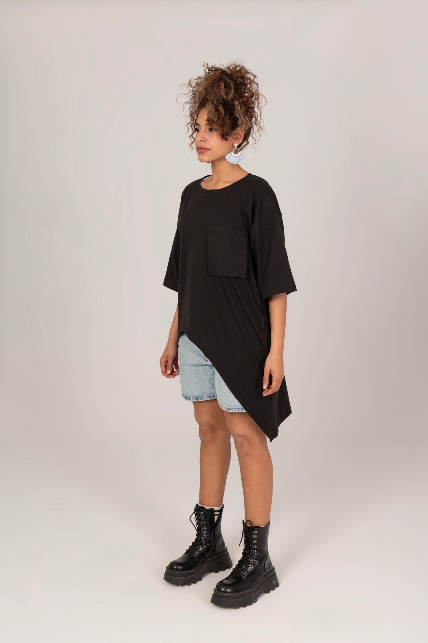 Cotton Oversized High Low Unfinished Edge Tee