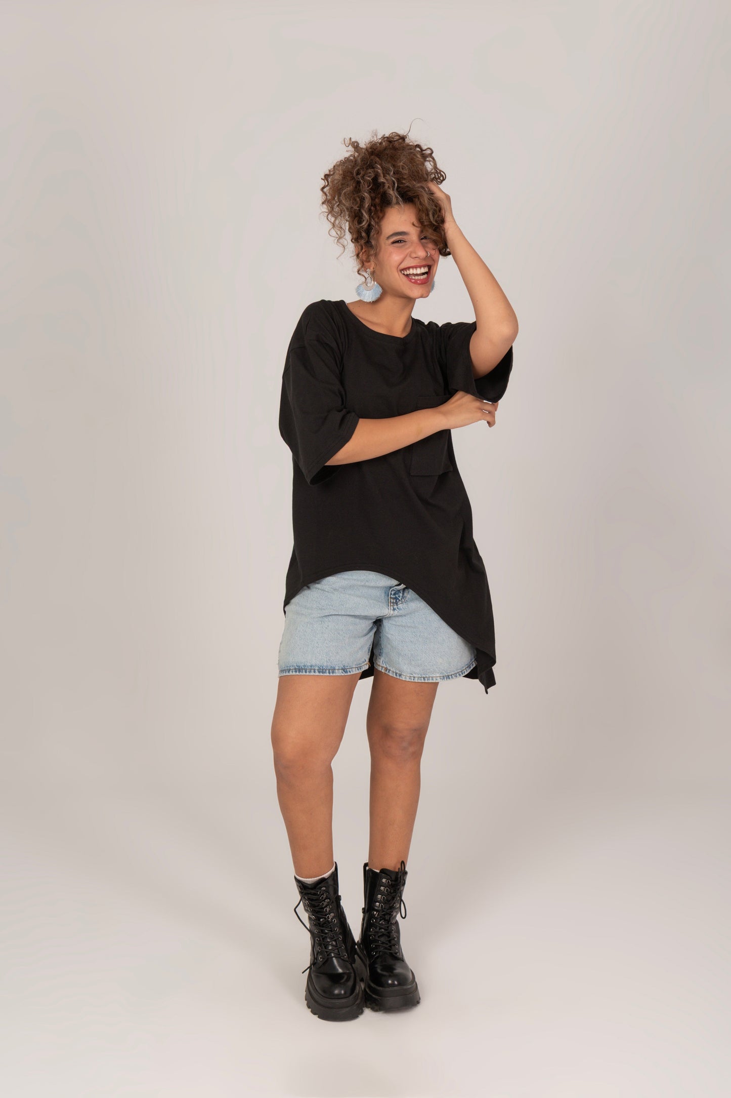 Cotton Oversized High Low Unfinished Edge Tee