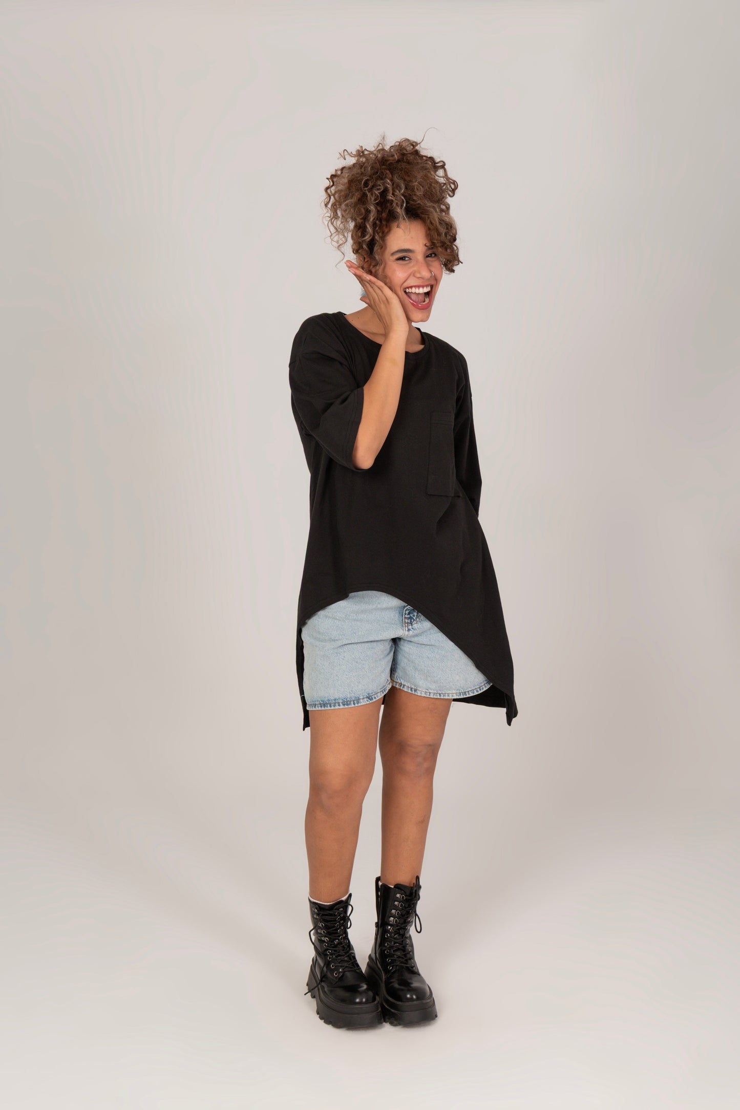Cotton Oversized High Low Unfinished Edge Tee
