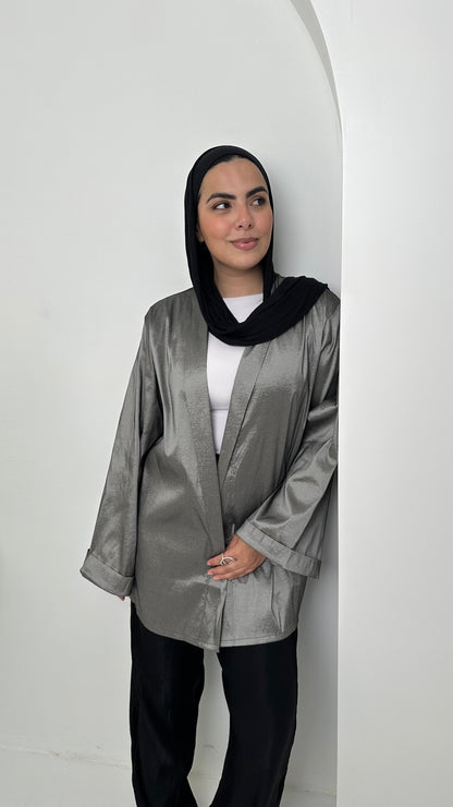 Satin Solid Kimono Jacket – Silver Grey