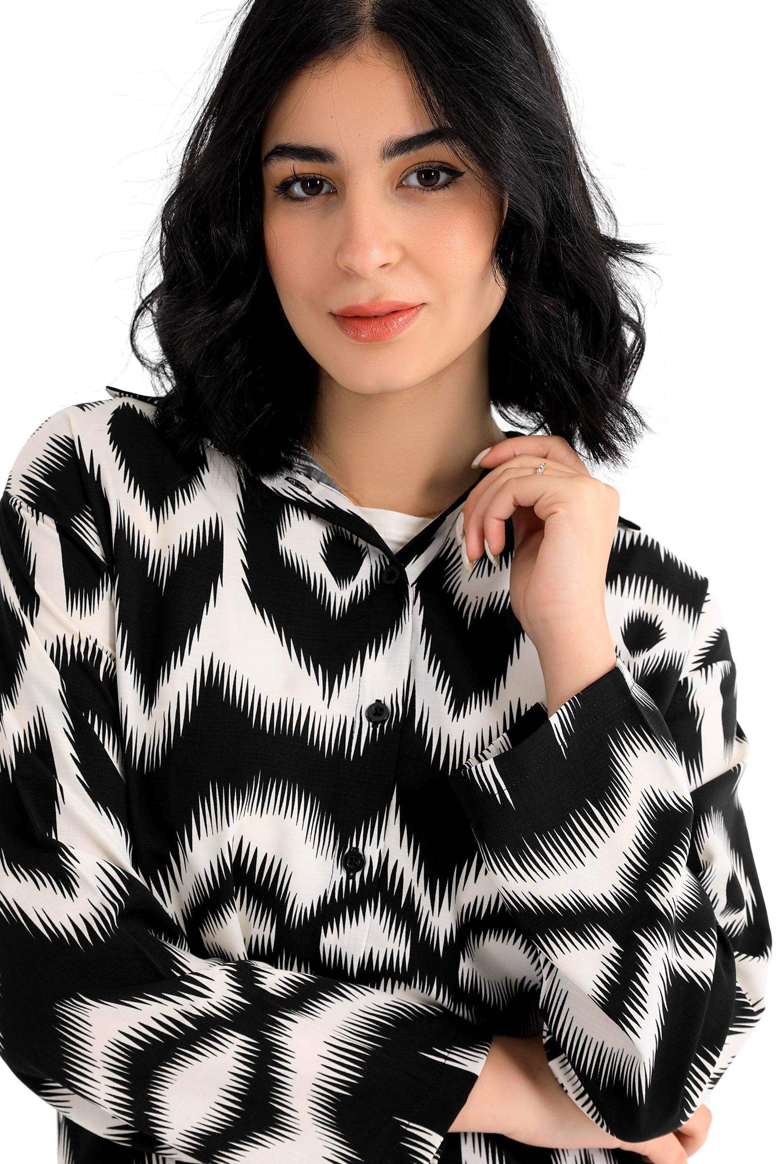 Black & White Patterned Shirt - Carina - ÙƒØ§Ø±ÙŠÙ†Ø§