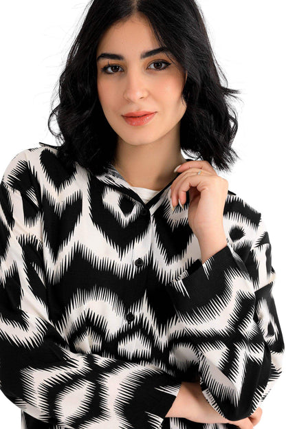 Black & White Patterned Shirt - Carina - ÙƒØ§Ø±ÙŠÙ†Ø§