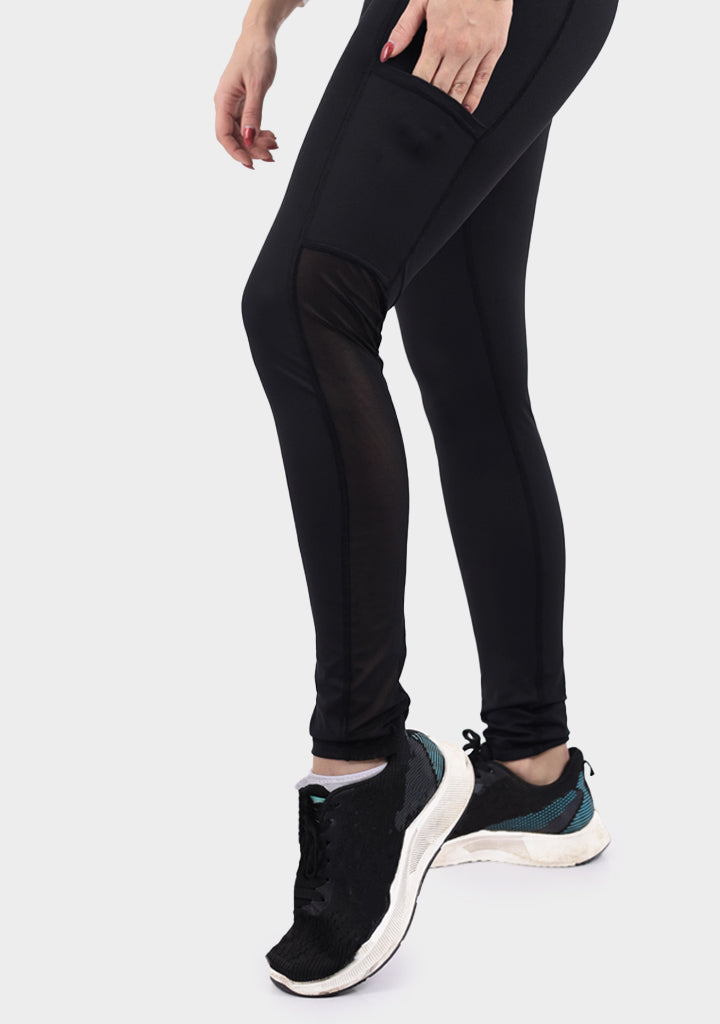 Poly-Spandex High-Waist Sports Leggings – Black