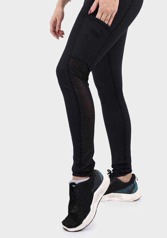 Poly-Spandex High-Waist Sports Leggings – Black