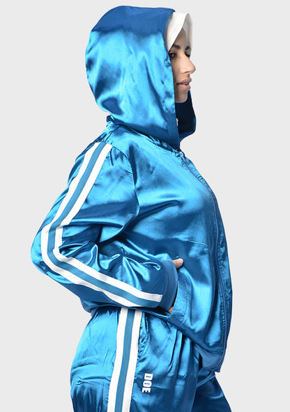 Satin Striped 2-Piece Sports Set – Black