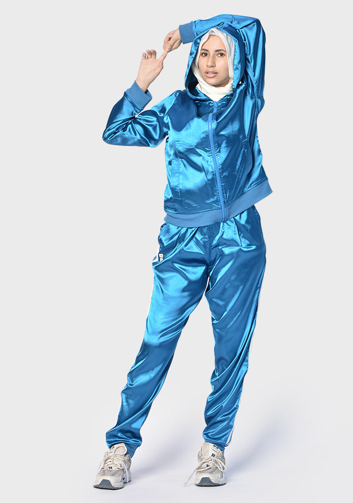 Satin Striped 2-Piece Sports Set – Black