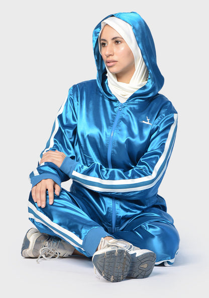 Satin Striped 2-Piece Sports Set – Black