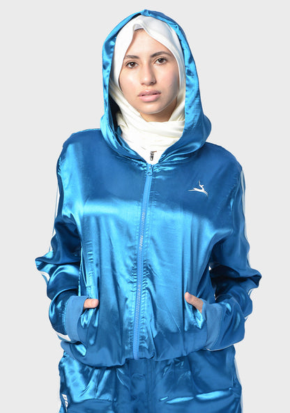 Satin Striped 2-Piece Sports Set – Black