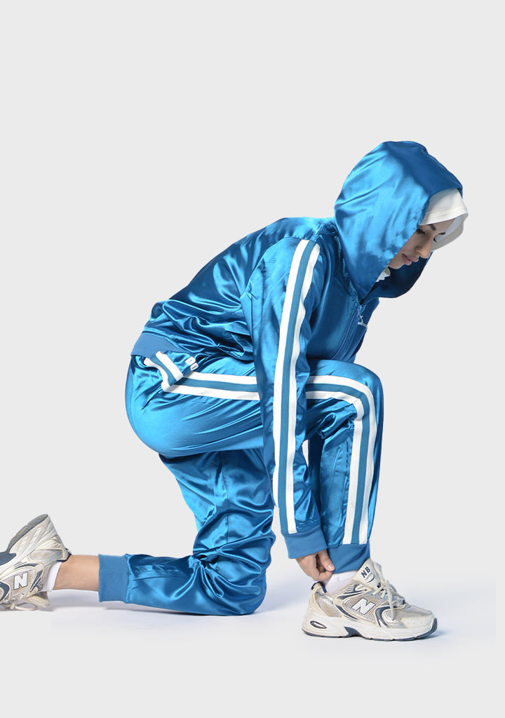 Satin Striped 2-Piece Sports Set – Black