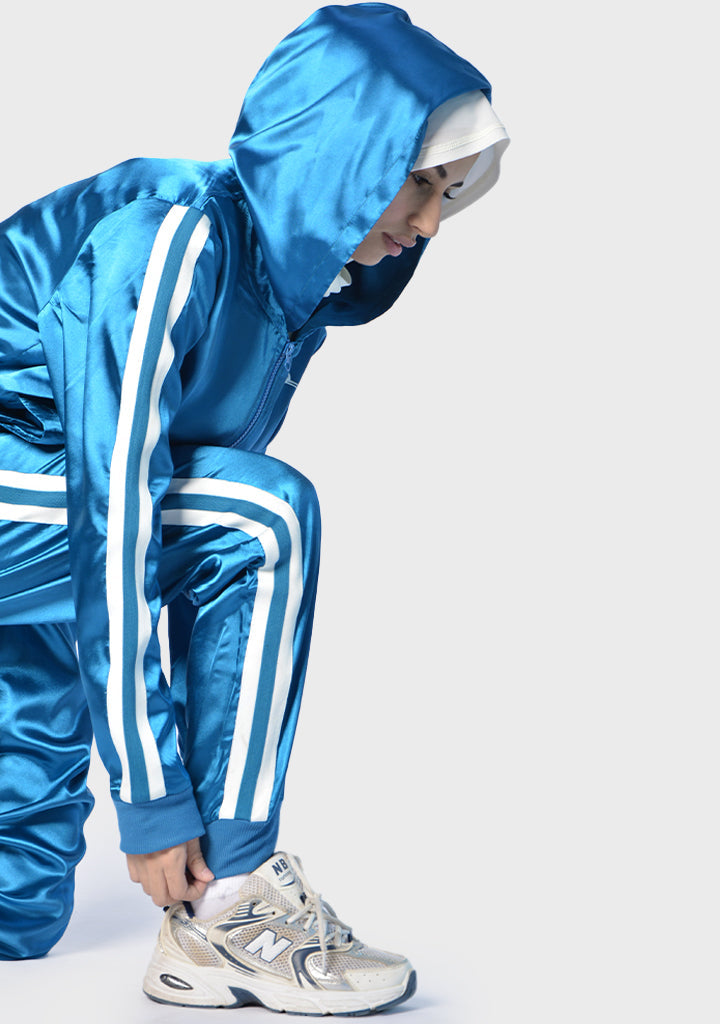 Satin Striped 2-Piece Sports Set – Black