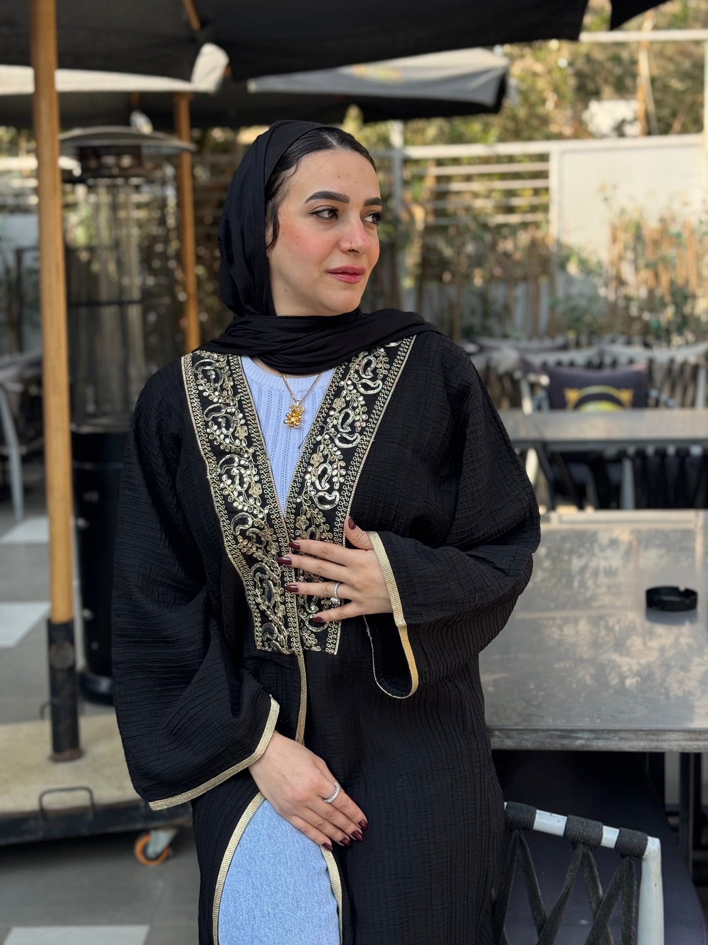 Linen Solid Kaftan – Black