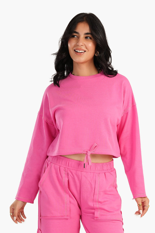 Cropped Plain Lounge Sweatshirt - Pink