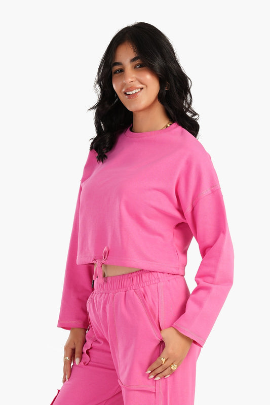 Cropped Plain Lounge Sweatshirt - Pink