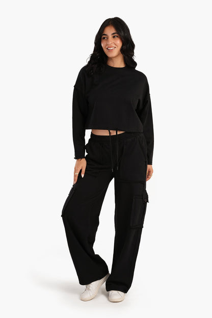 Cropped Plain Lounge Sweatshirt - Black