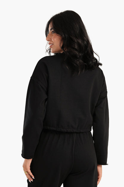 Cropped Plain Lounge Sweatshirt - Black
