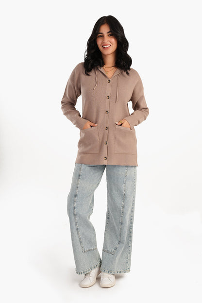 Knitted Hooded Cardigan