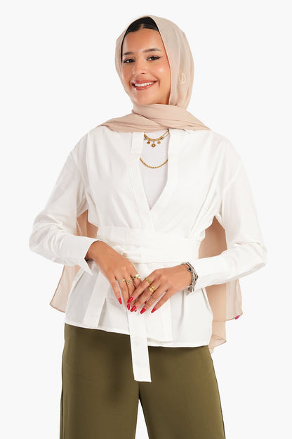 Cotton Shirt with Waist Belt