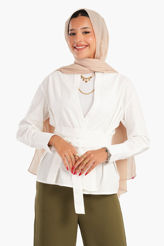 Cotton Shirt with Waist Belt