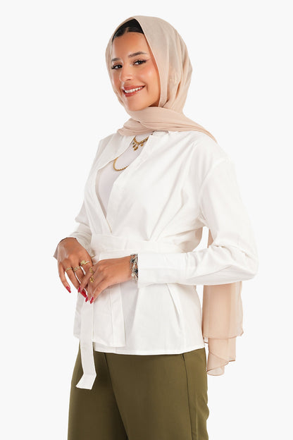 Cotton Shirt with Waist Belt