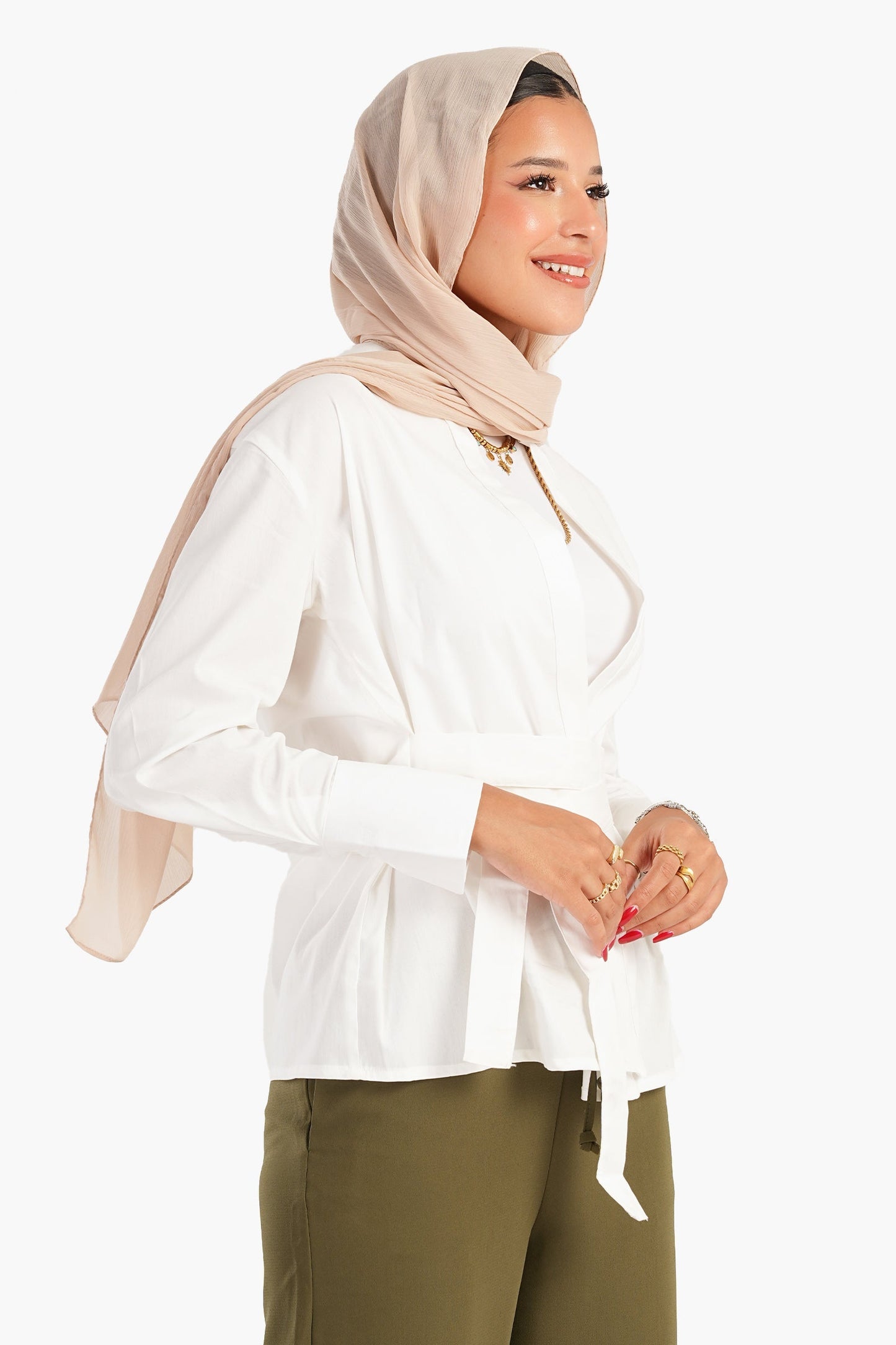 Cotton Shirt with Waist Belt