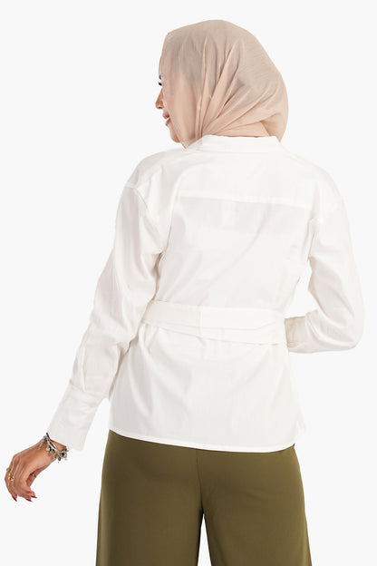 Cotton Shirt with Waist Belt
