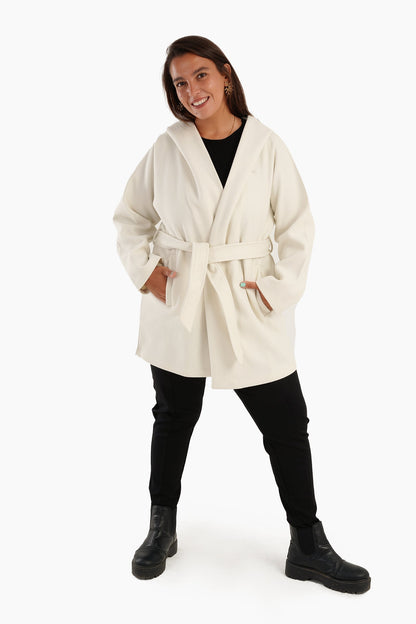 Hooded Wool Blend Coat - Off White