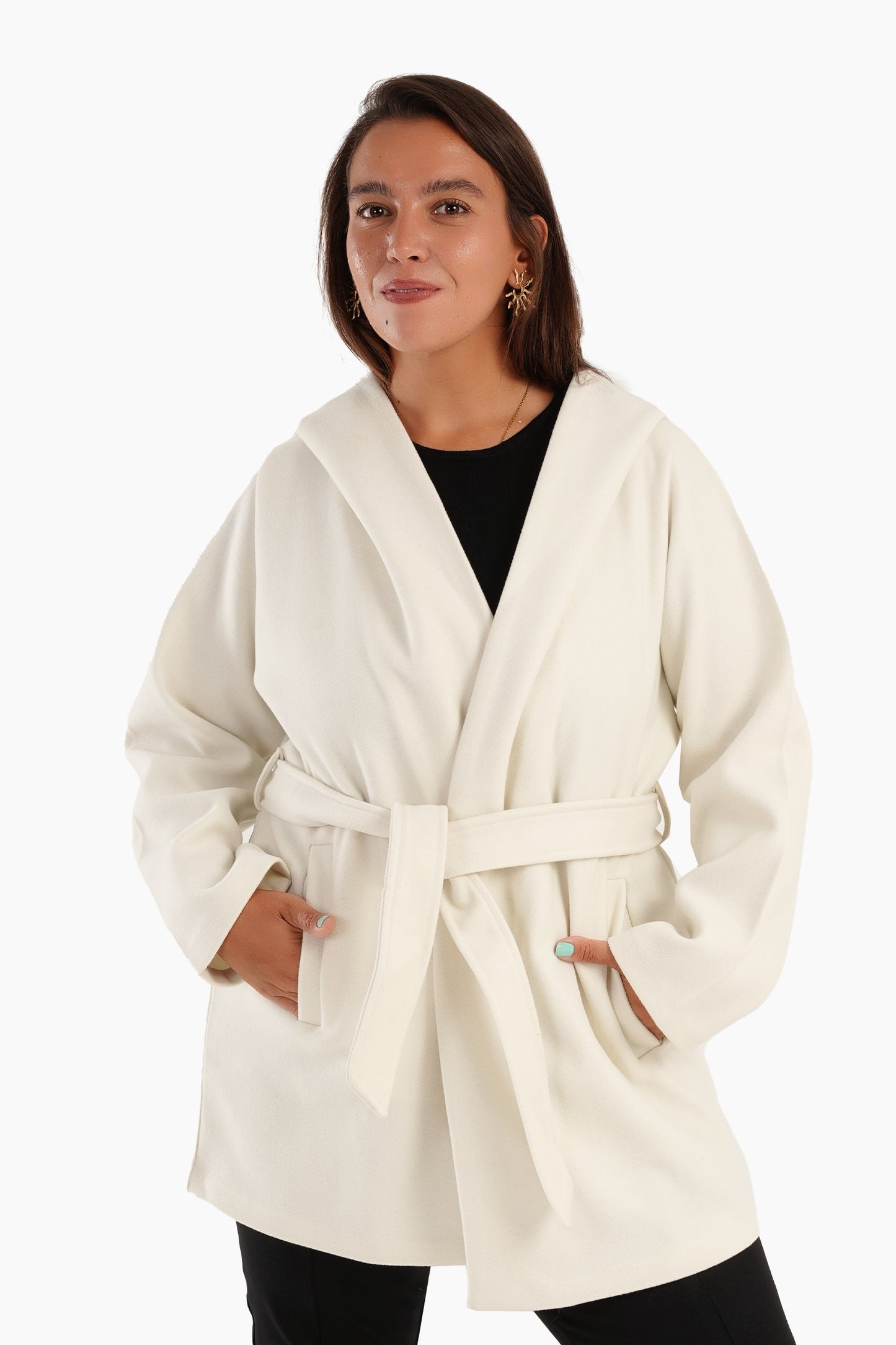 Hooded Wool Blend Coat - Off White
