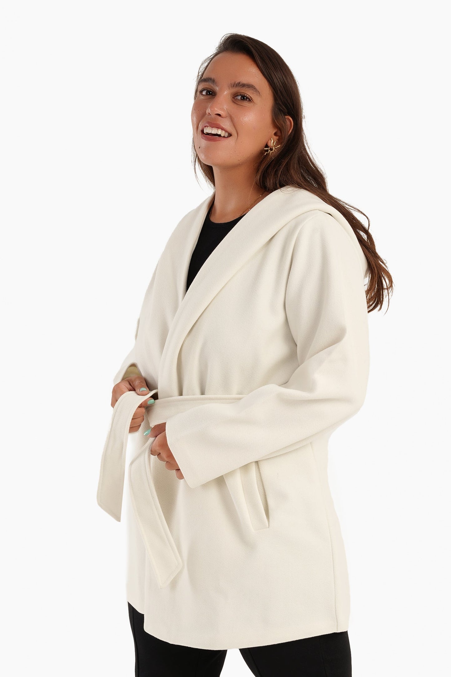 Hooded Wool Blend Coat - Off White