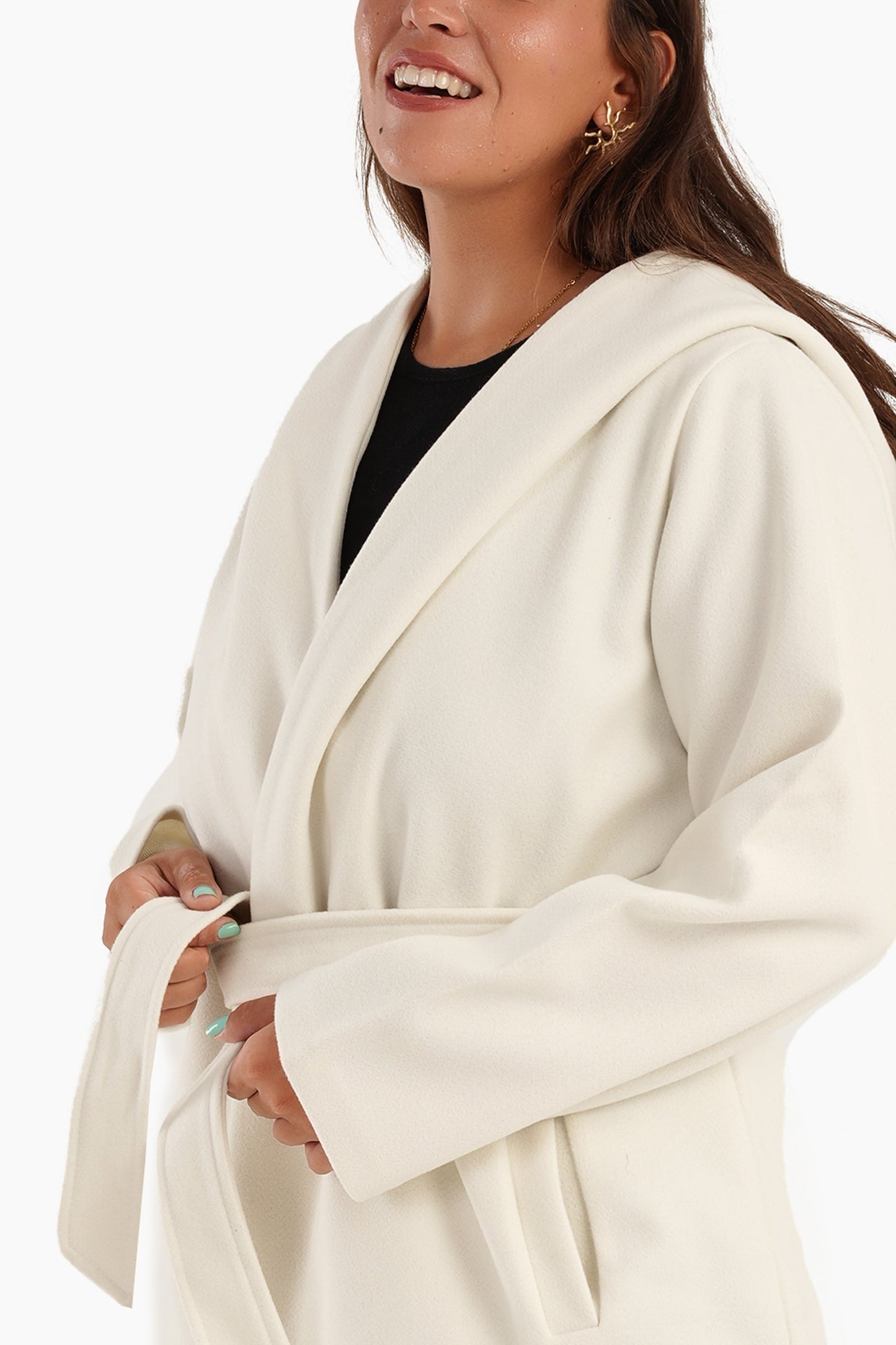 Hooded Wool Blend Coat - Off White