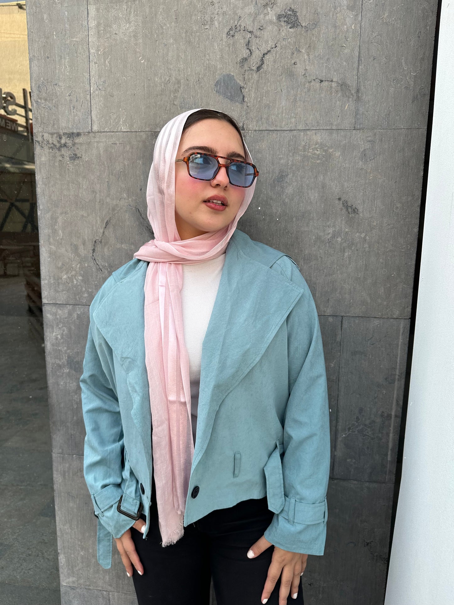 Cropped Trench Coat-Dark Aqua